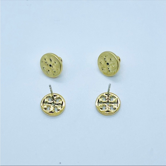 Tory Burch Miller Circle Gold Pierced Earrings Classic Style - Picture 5 of 5